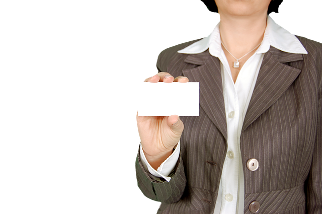 woman with business card