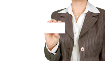 woman with business card